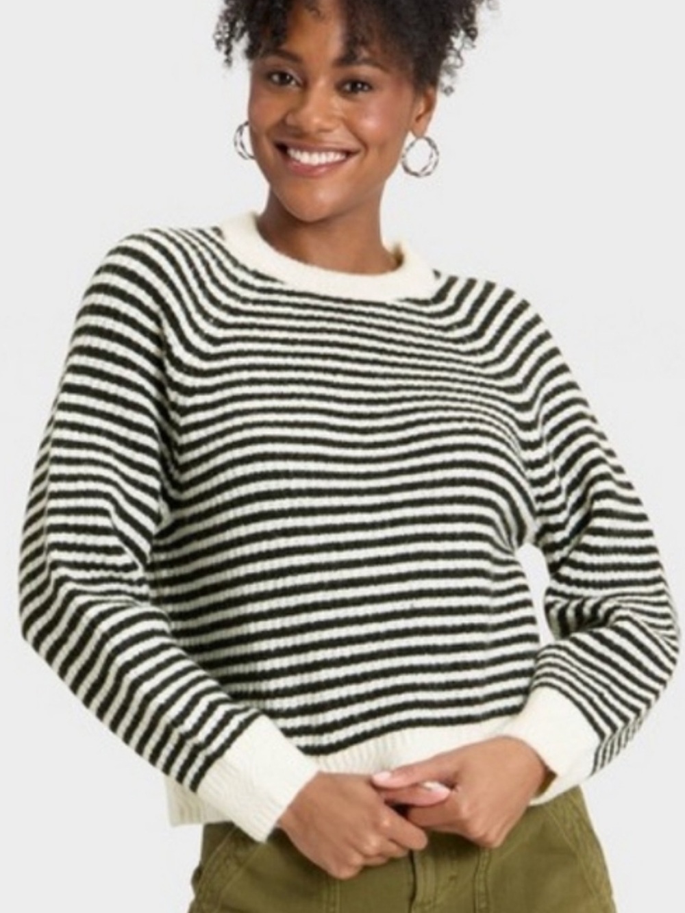 Universal Thread NWT XS Black White striped crop CHUNKY KNIT Crewneck Sweater